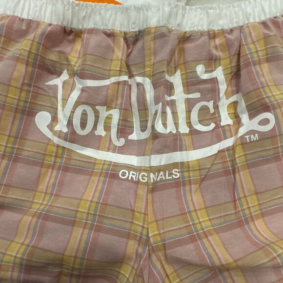 NWT Von Dutch pajama set size medium   Peach cream gingham plaid with lace top a - Picture 2 of 9